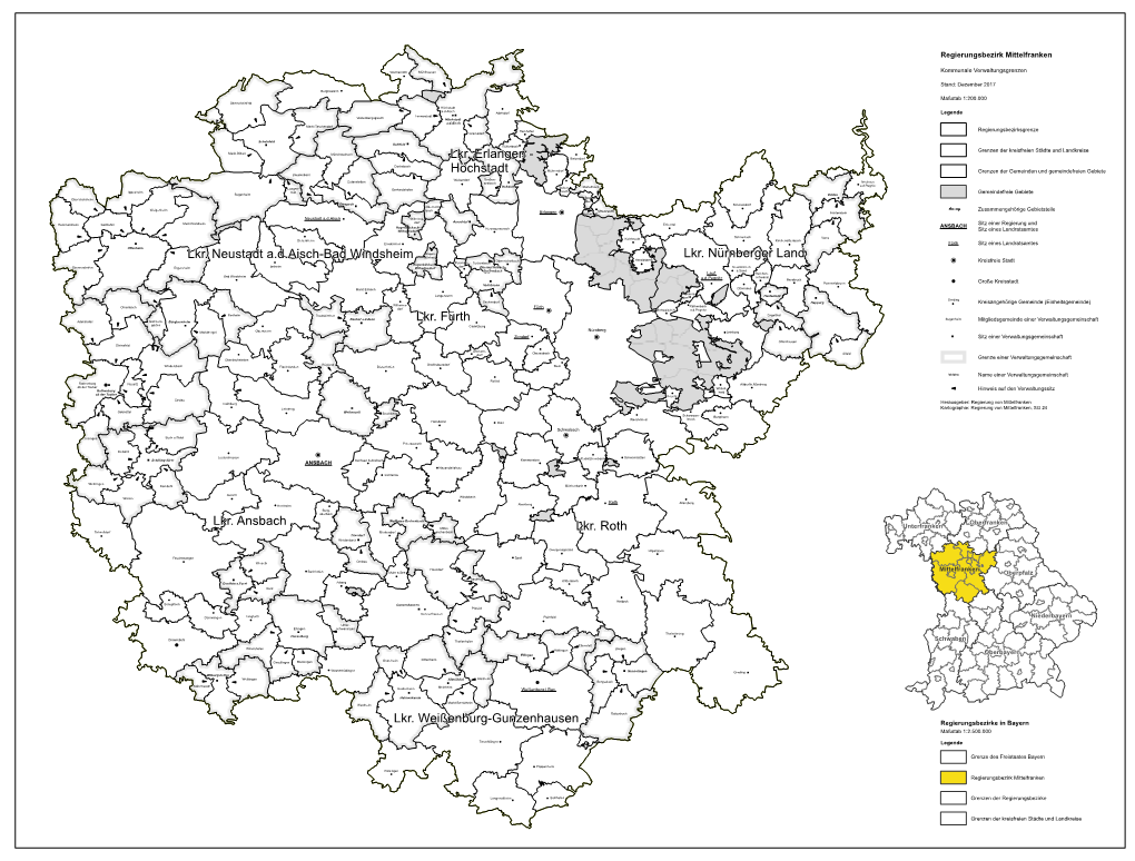 Kommunale Verwaltungsgrenzen Des Regierungsbezirks Mittelfrankens