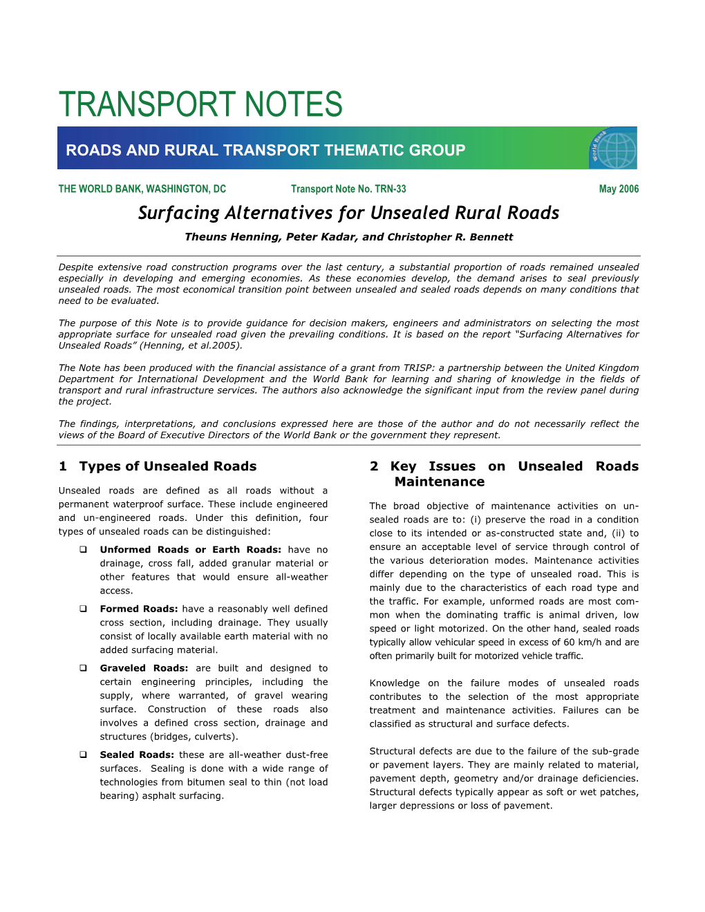 Transport Notes