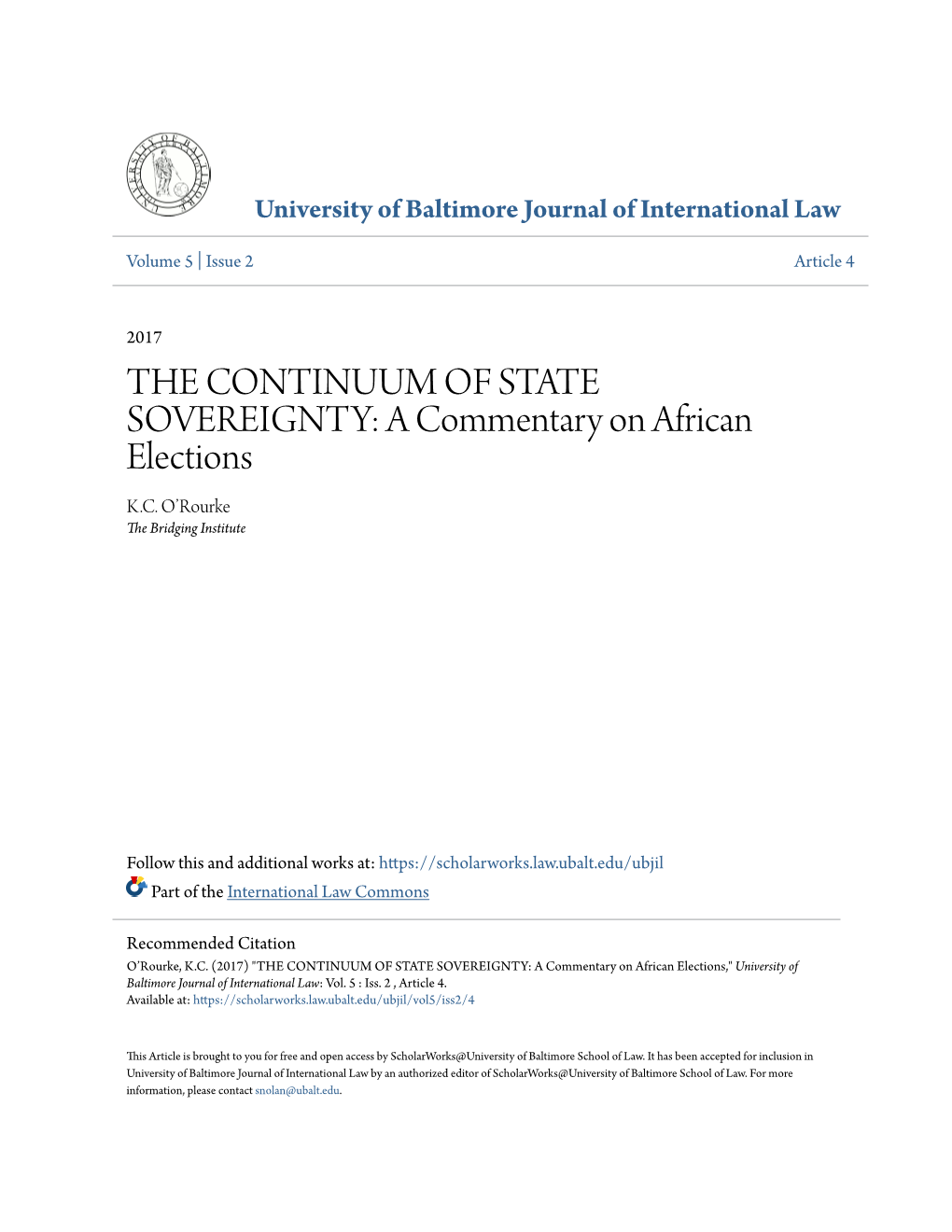 THE CONTINUUM of STATE SOVEREIGNTY: a Commentary on African Elections K.C