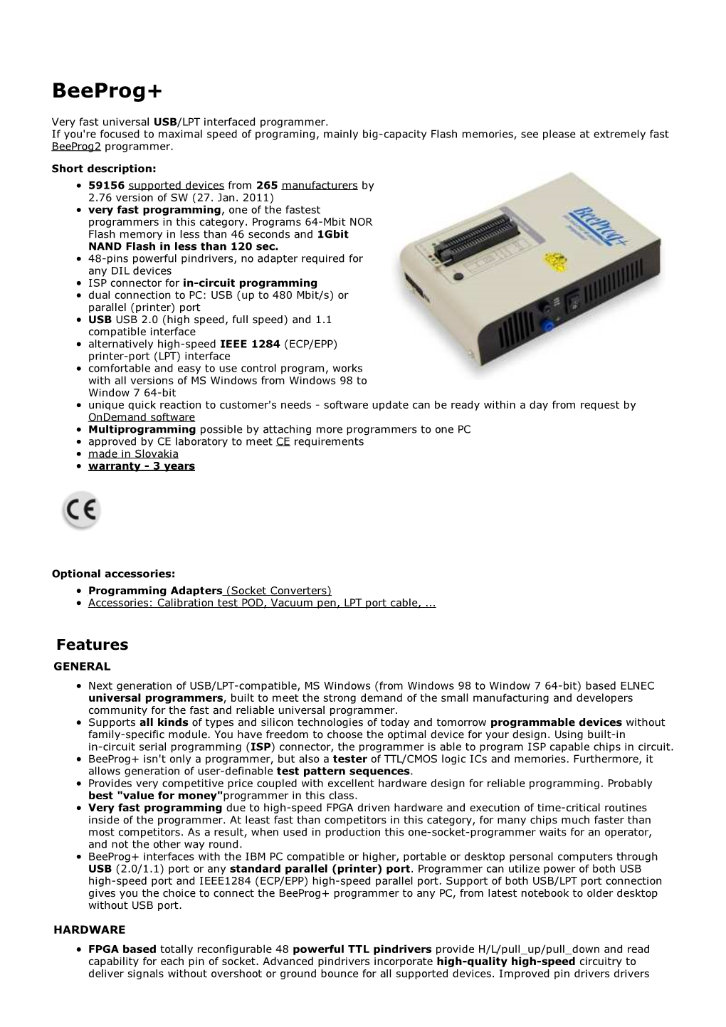 Beeprog+ | Universal Programmer Beeprog+ | Elnec