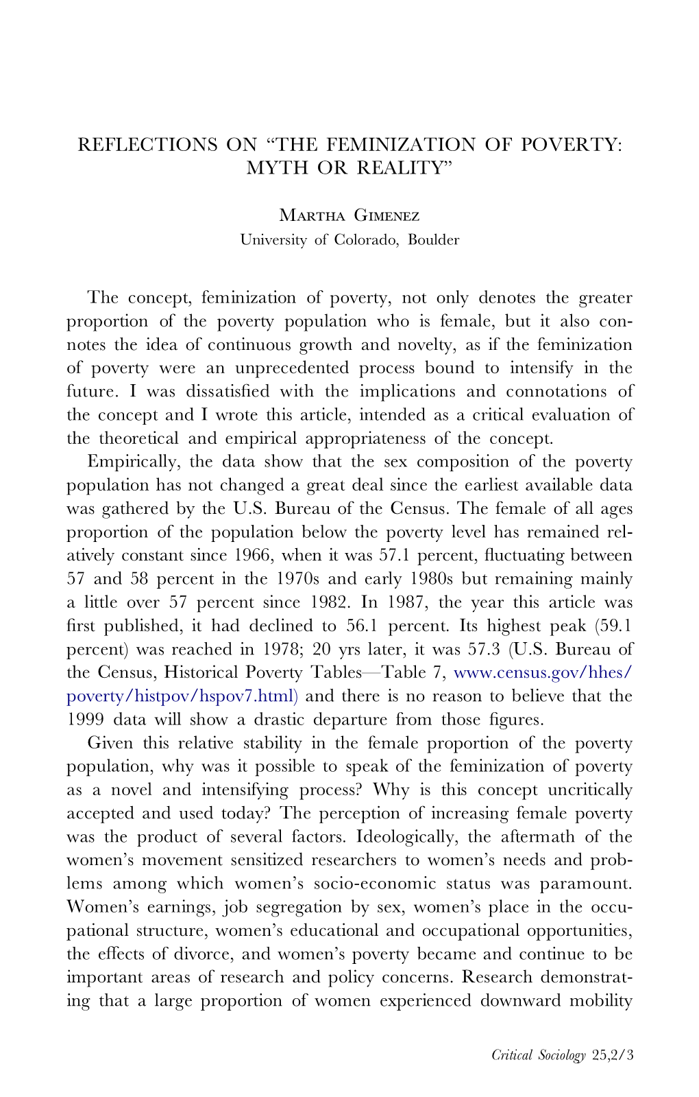 The Feminization of Poverty: Myth Or Reality”