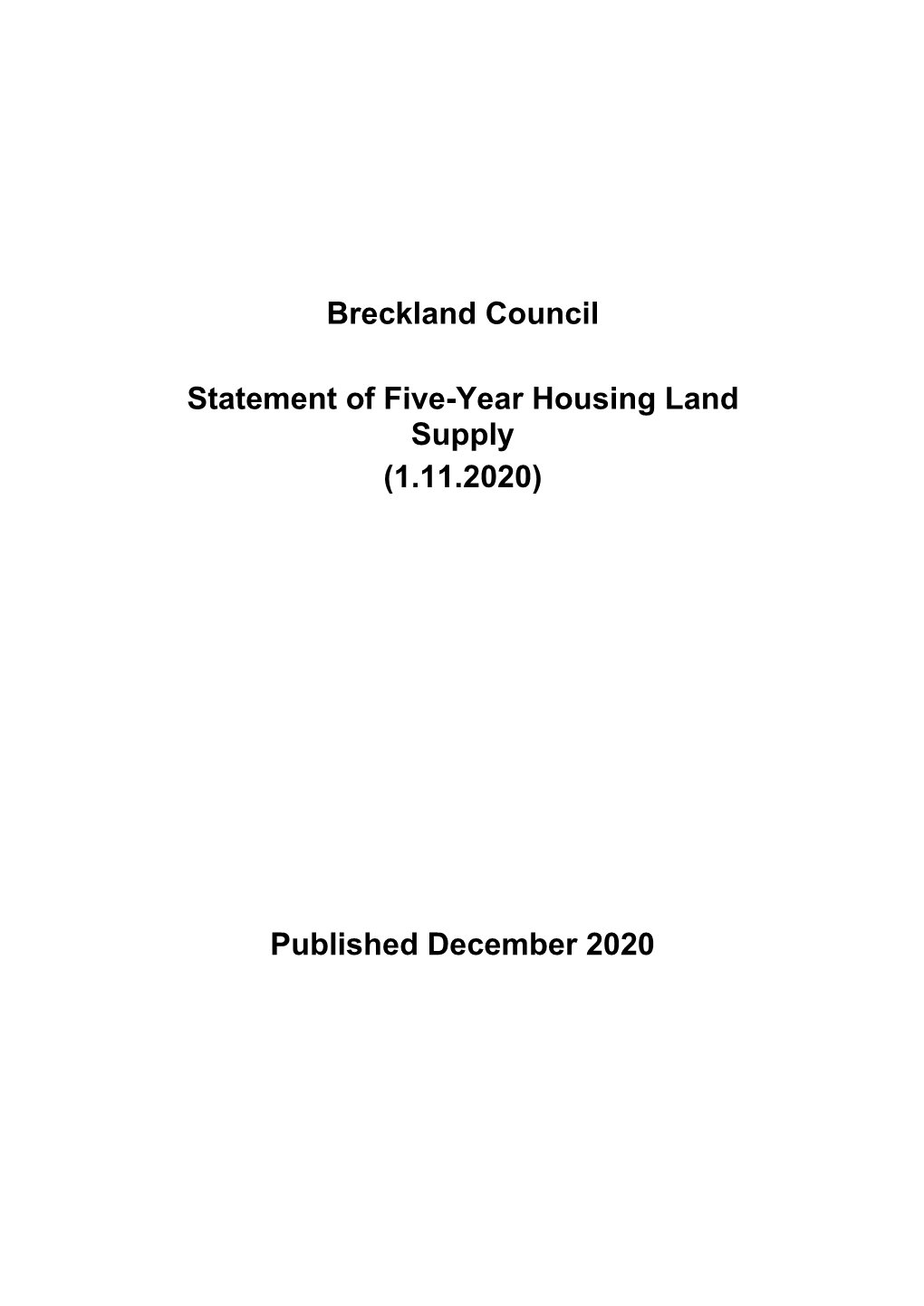 Five Year Housing Land Supply Statement 2020