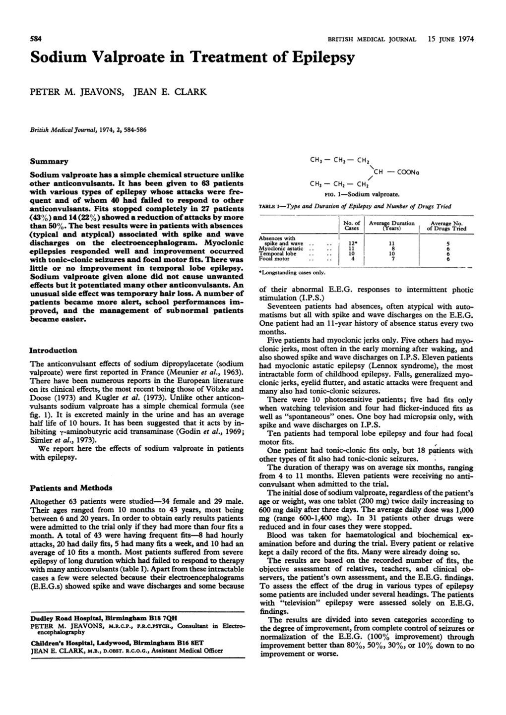 Sodium Valproate in Treatment of Epilepsy