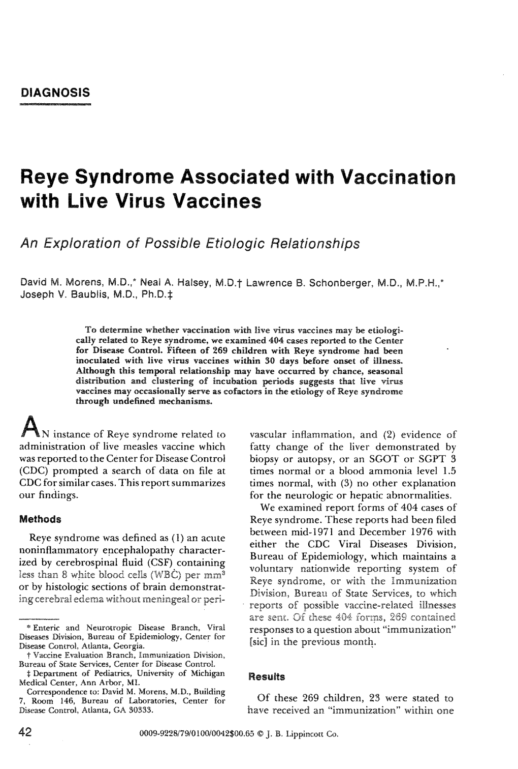 Reye Syndrome Associated with Vaccination with Live Virus Vaccines