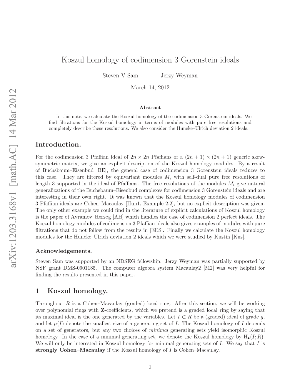 Koszul Homology of Codimension 3 Gorenstein Ideals