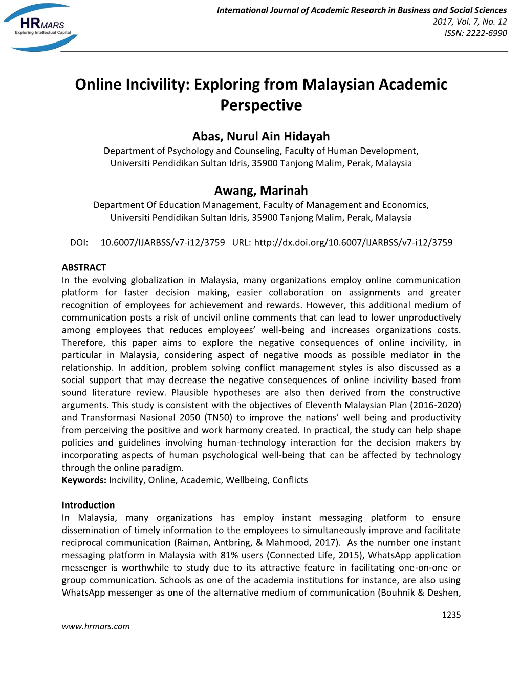 Online Incivility: Exploring from Malaysian Academic Perspective