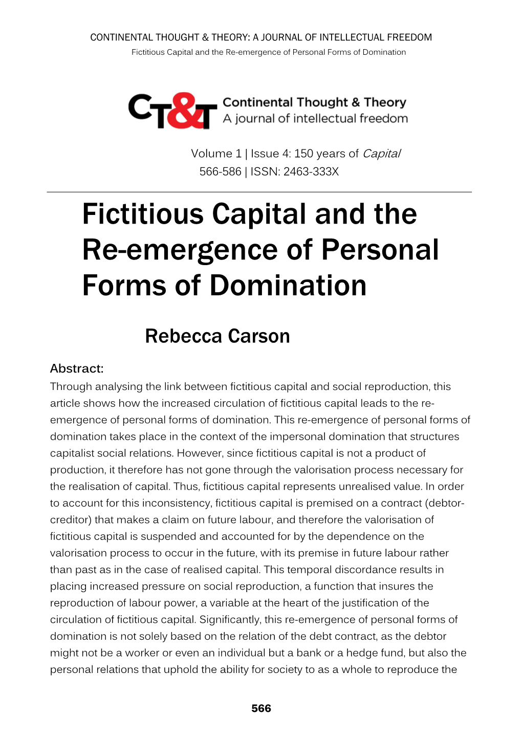 Fictitious Capital and the Re-Emergence of Personal Forms of Domination