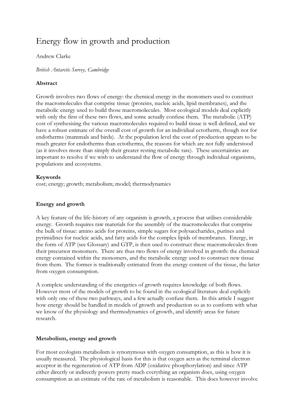 Energy Flow in Growth and Production