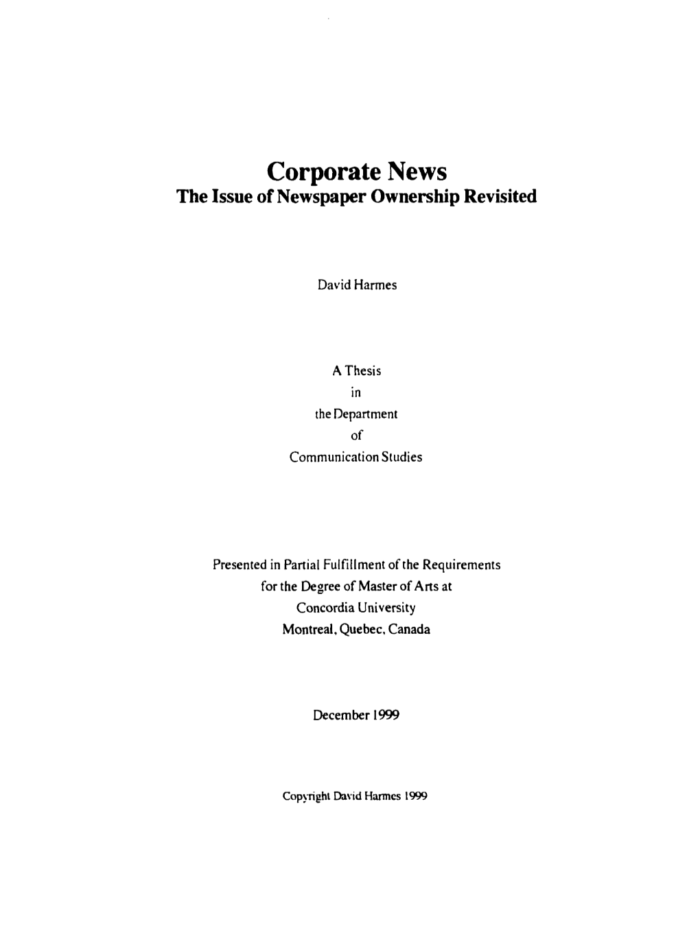 Corporate News the Issue of Newspaper Ownership Revisited