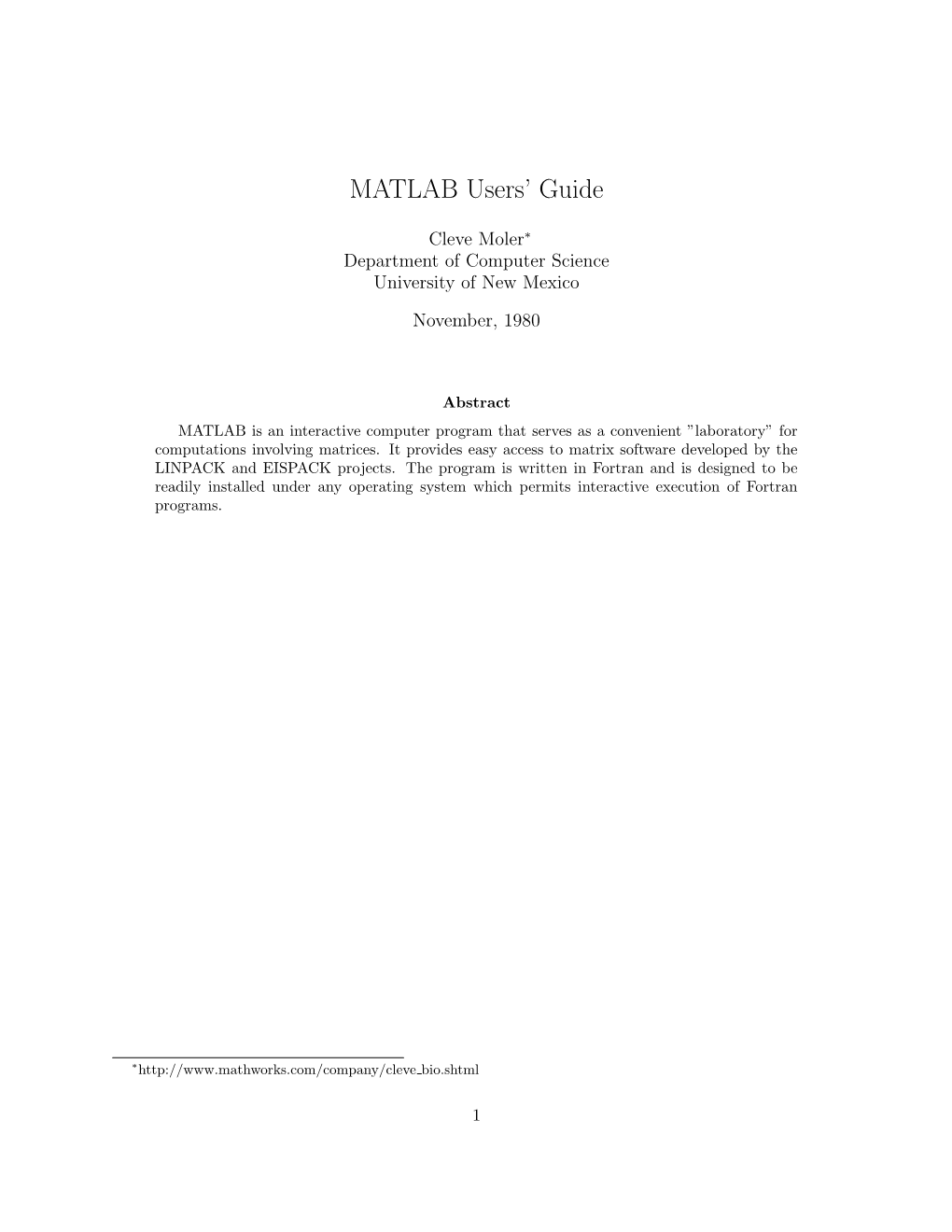 MATLAB Users' Guide