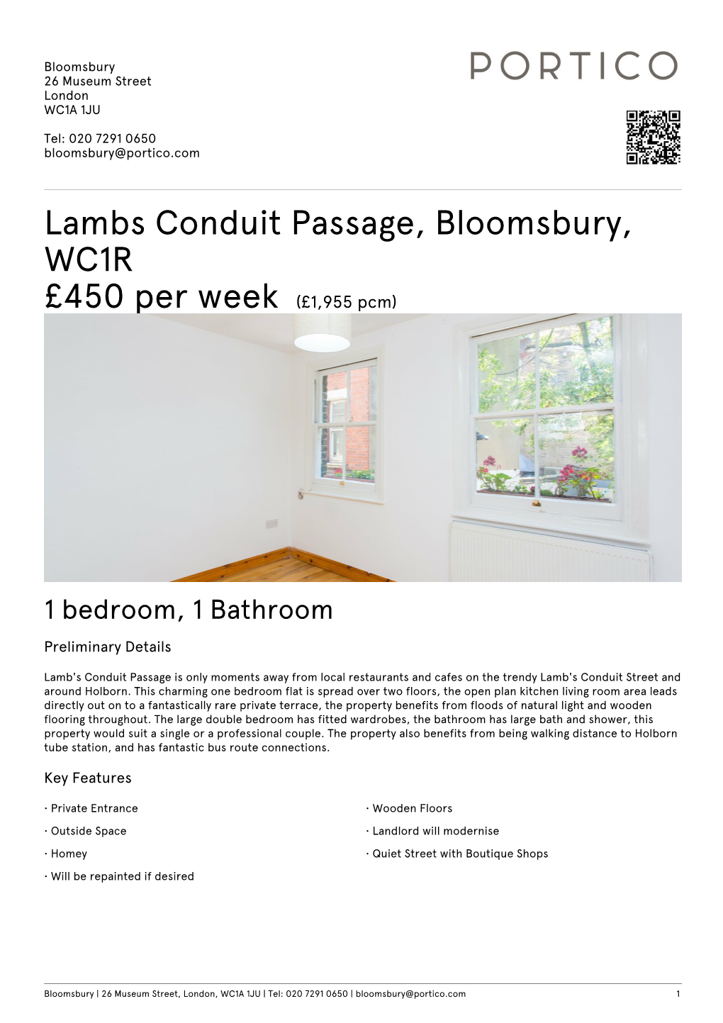 Lambs Conduit Passage, Bloomsbury, WC1R £450
