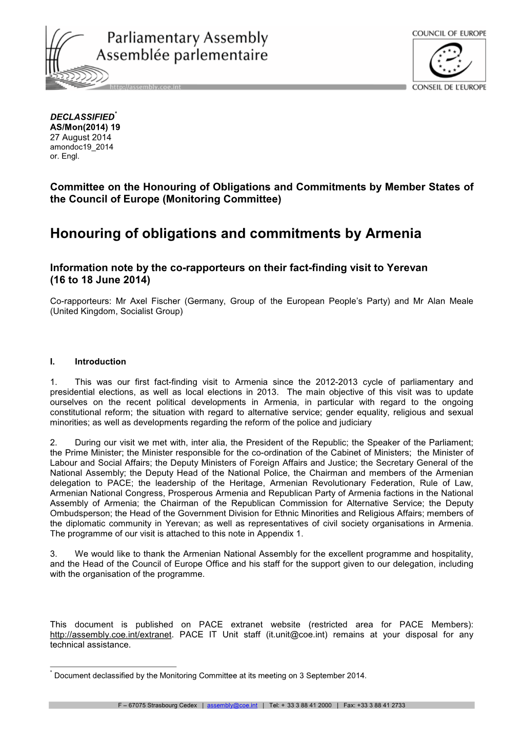 Honouring of Obligations and Commitments by Armenia