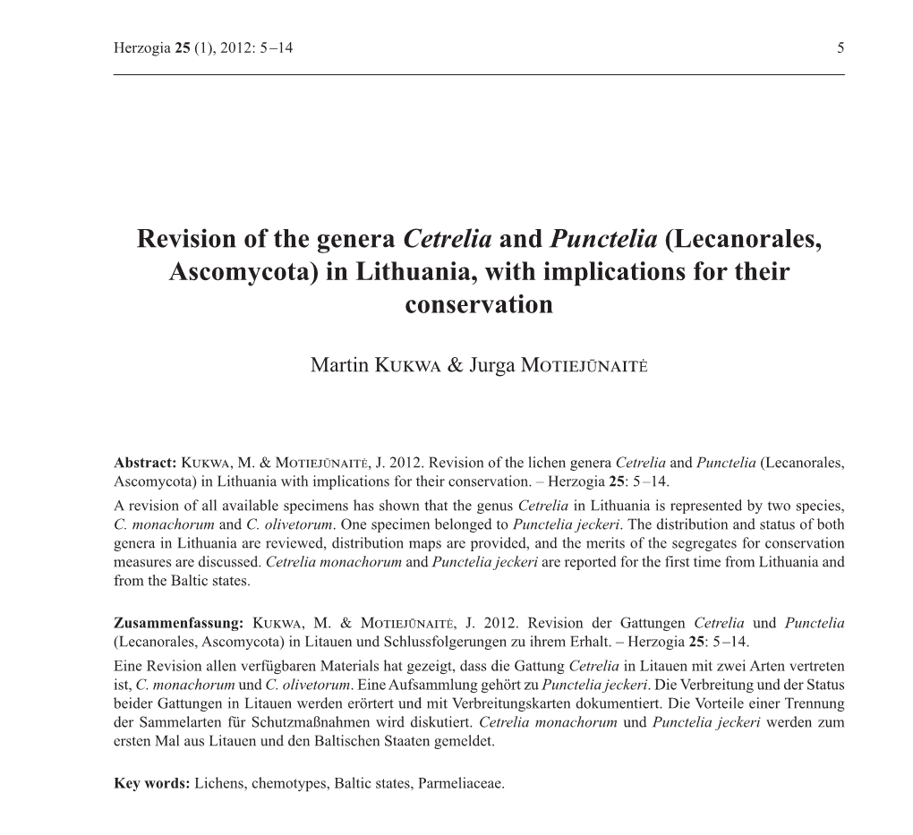 Revision of the Genera Cetrelia and Punctelia (Lecanorales, Ascomycota) in Lithuania, with Implications for Their Conservation