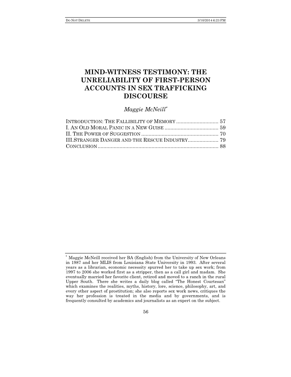 The Unreliability of First-Person Accounts in Sex Trafficking Discourse