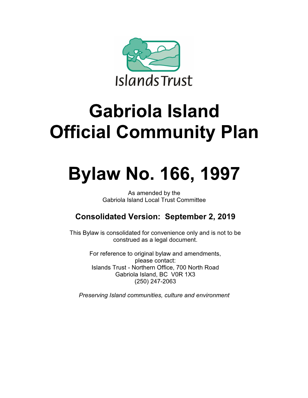 Gabriola Island Official Community Plan Bylaw No. 166, 1997