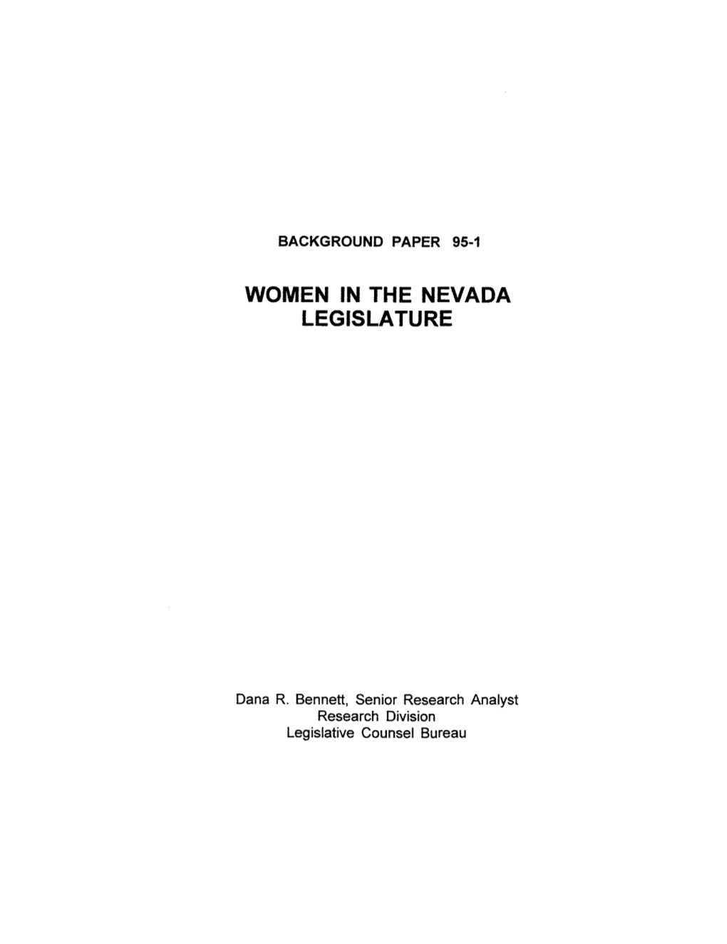 Women in the Nevada Legislature: Background Paper 95-1