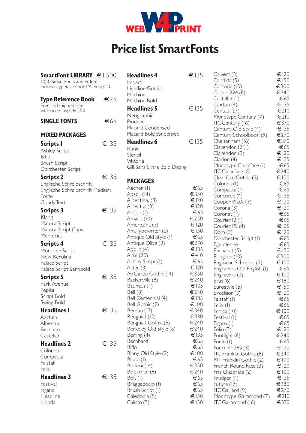 Smartfont Price List 1..2