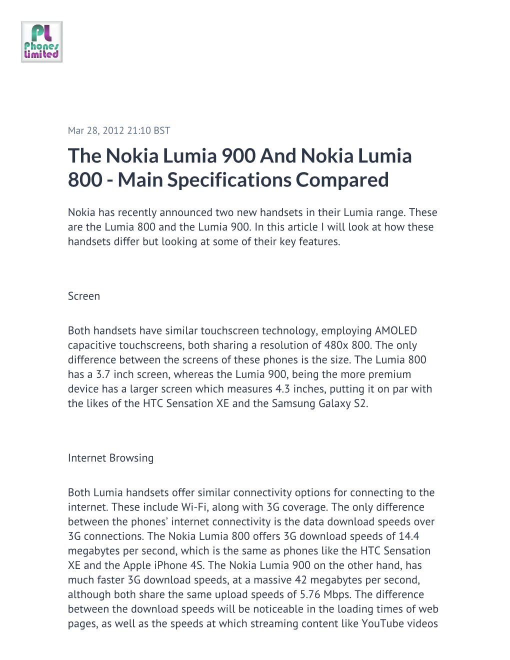 The Nokia Lumia 900 and Nokia Lumia 800 - Main Specifications Compared