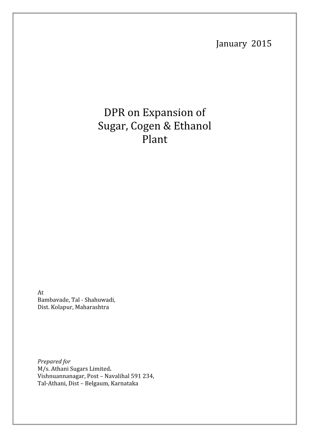 DPR on Expansion of Sugar, Cogen & Ethanol Plant