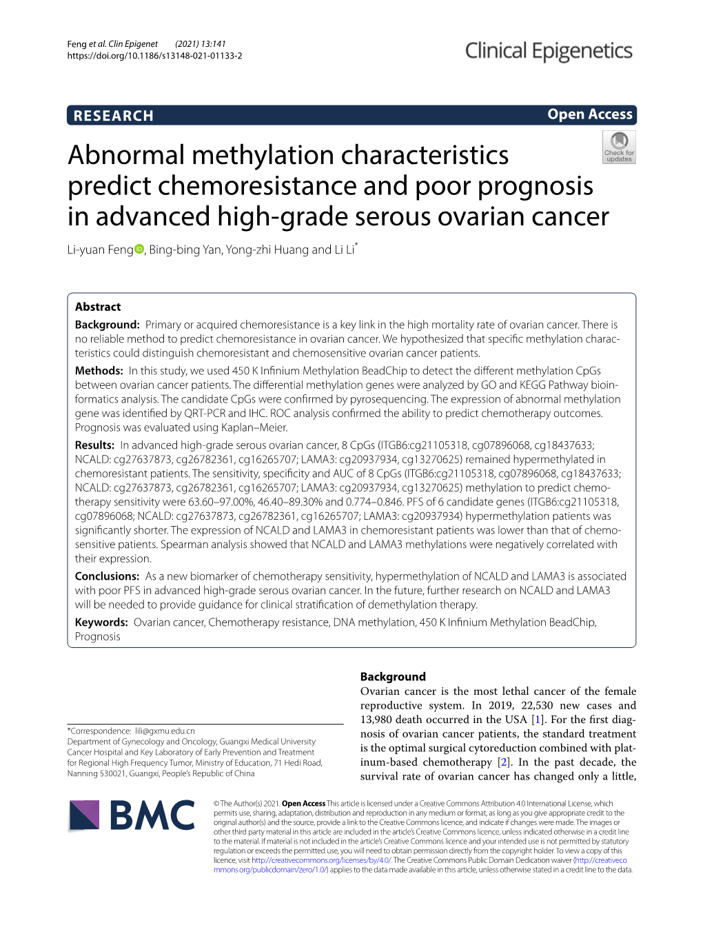 Abnormal Methylation Characteristics Predict Chemoresistance and Poor Prognosis in Advanced High-Grade Serous Ovarian Cancer