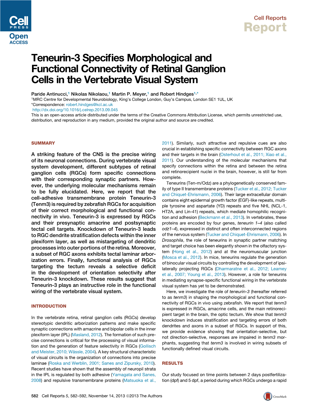 Teneurin-3 Specifies Morphological and Functional