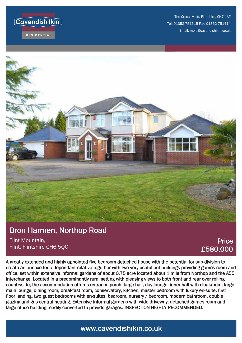 Bron Harmen, Northop Road Flint Mountain, Price Flint, Flintshire CH6 5QG £580,000