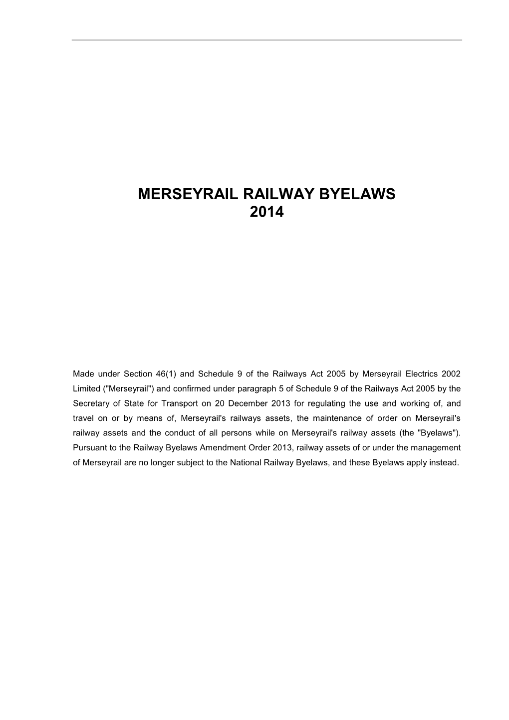 Merseyrail Railway Byelaws 2014