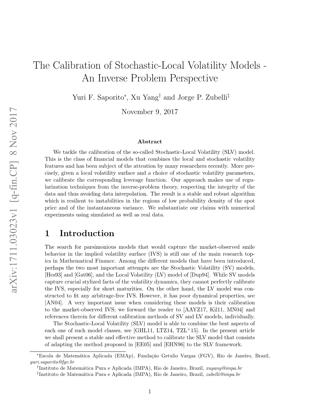 The Calibration of Stochastic-Local Volatility Models - an Inverse Problem Perspective
