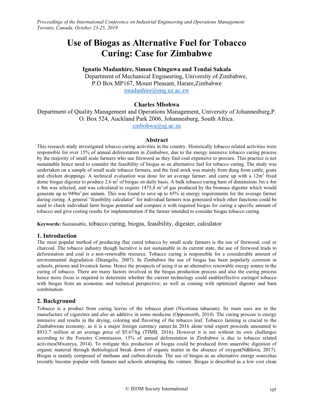 ID 041 Use of Biogas As Alternative Fuel for Tobacco Curing: Case For