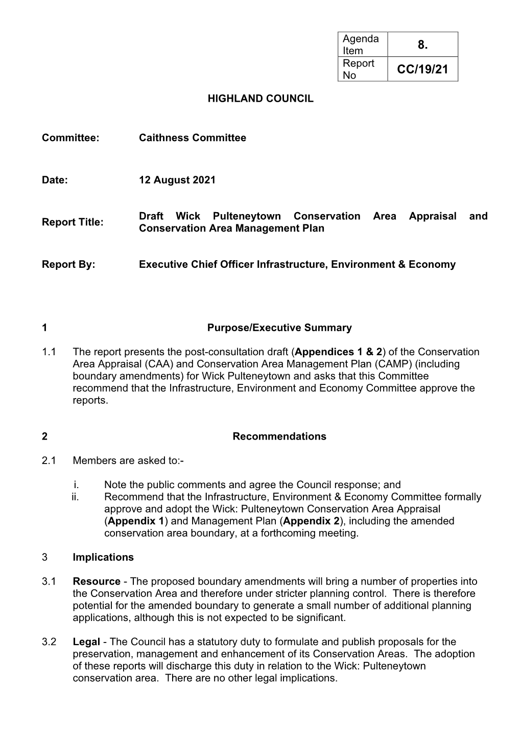 Draft Wick Pulteneytown Conservation Area Appraisal and Report Title: Conservation Area Management Plan