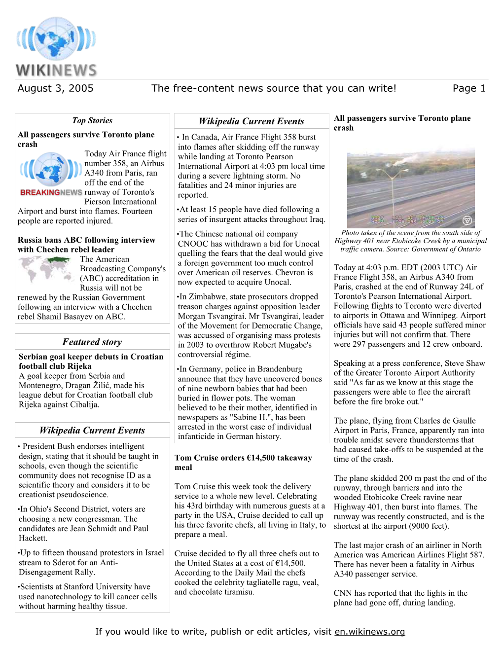 August 3, 2005 the Free-Content News Source That You Can Write! Page 1