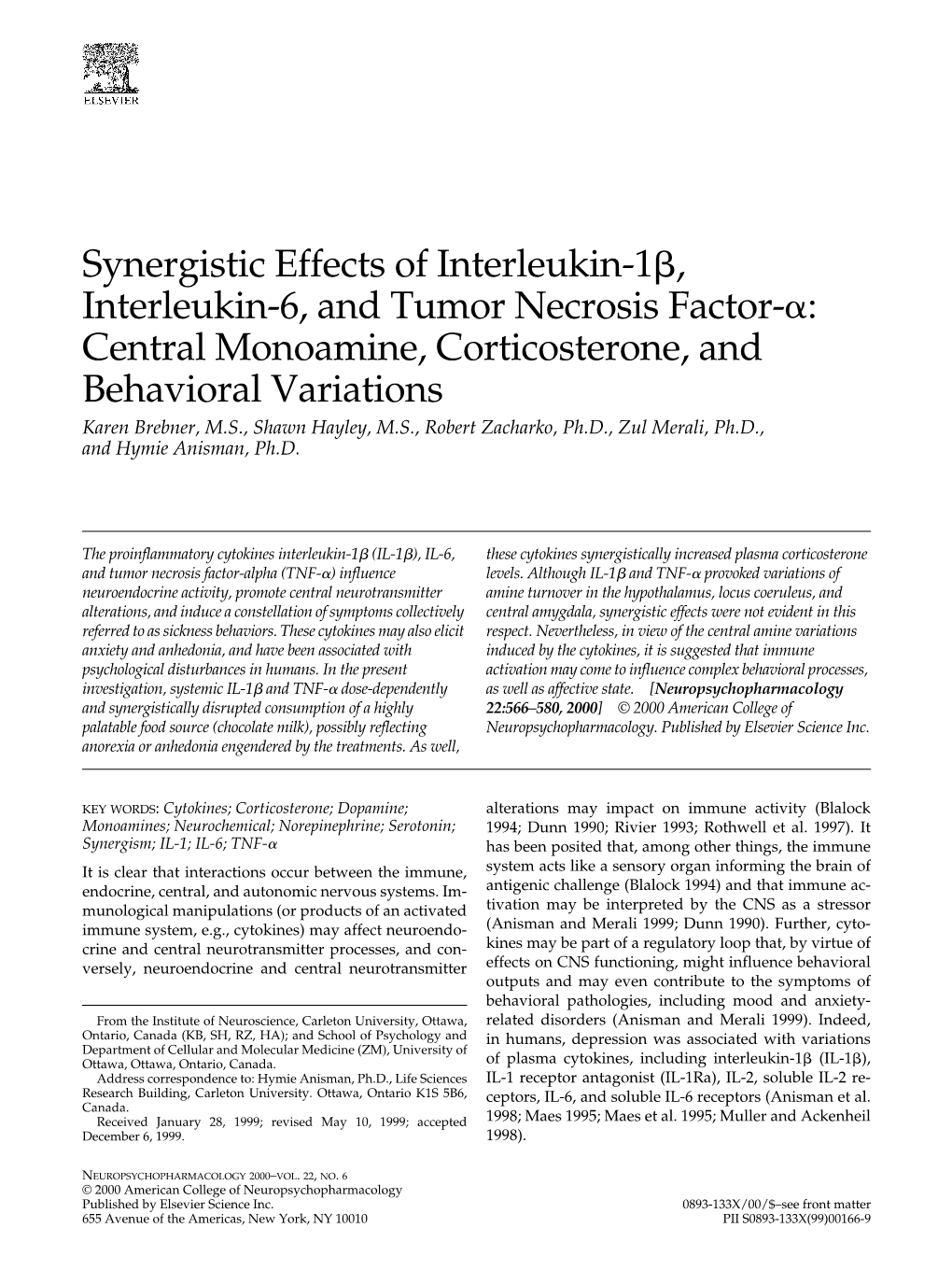 Synergistic Effects of Interleukin-1 , Interleukin-6, and Tumor