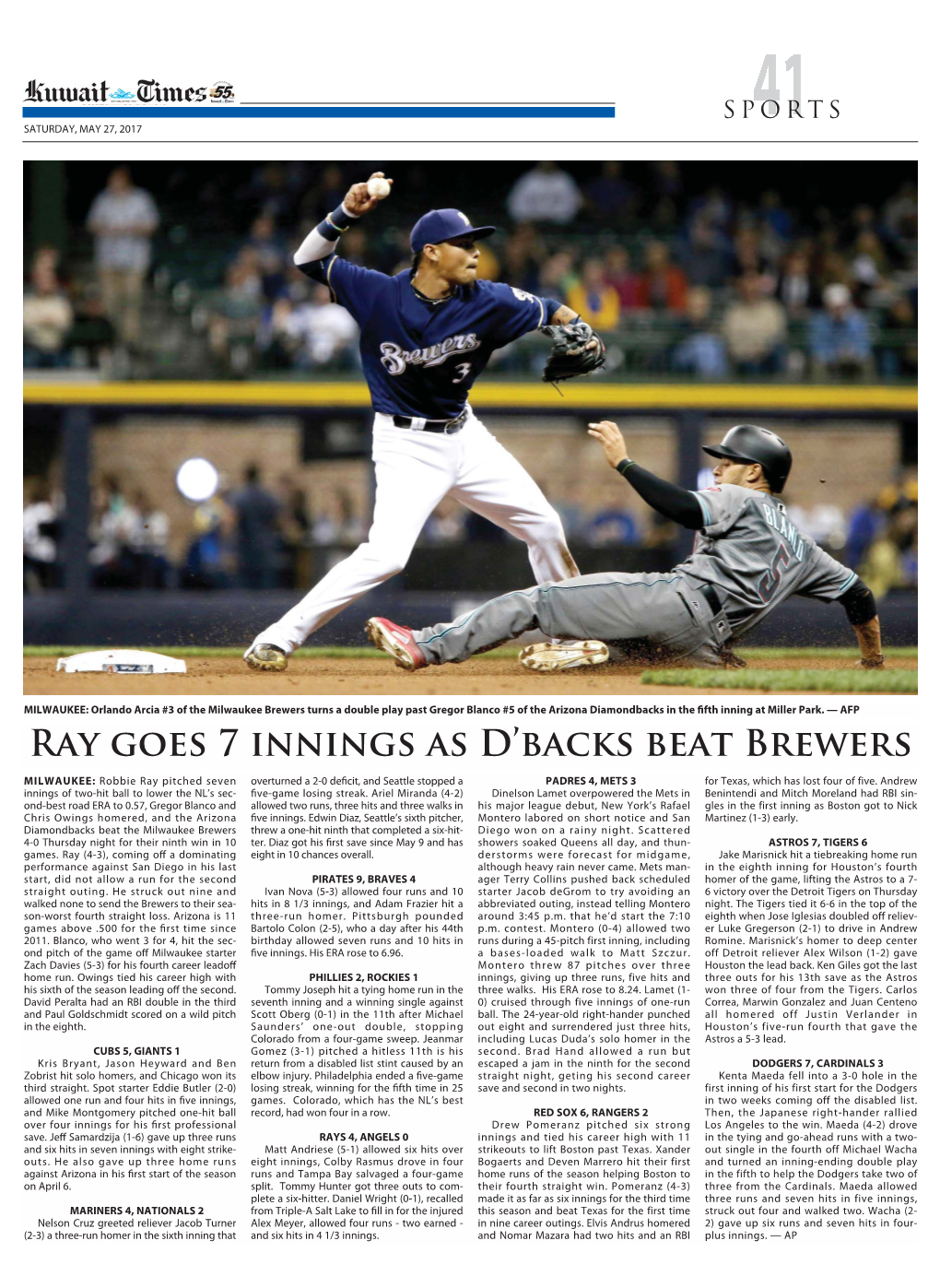 Ray GOES 7 Innings AS D'backs Beat Brewers