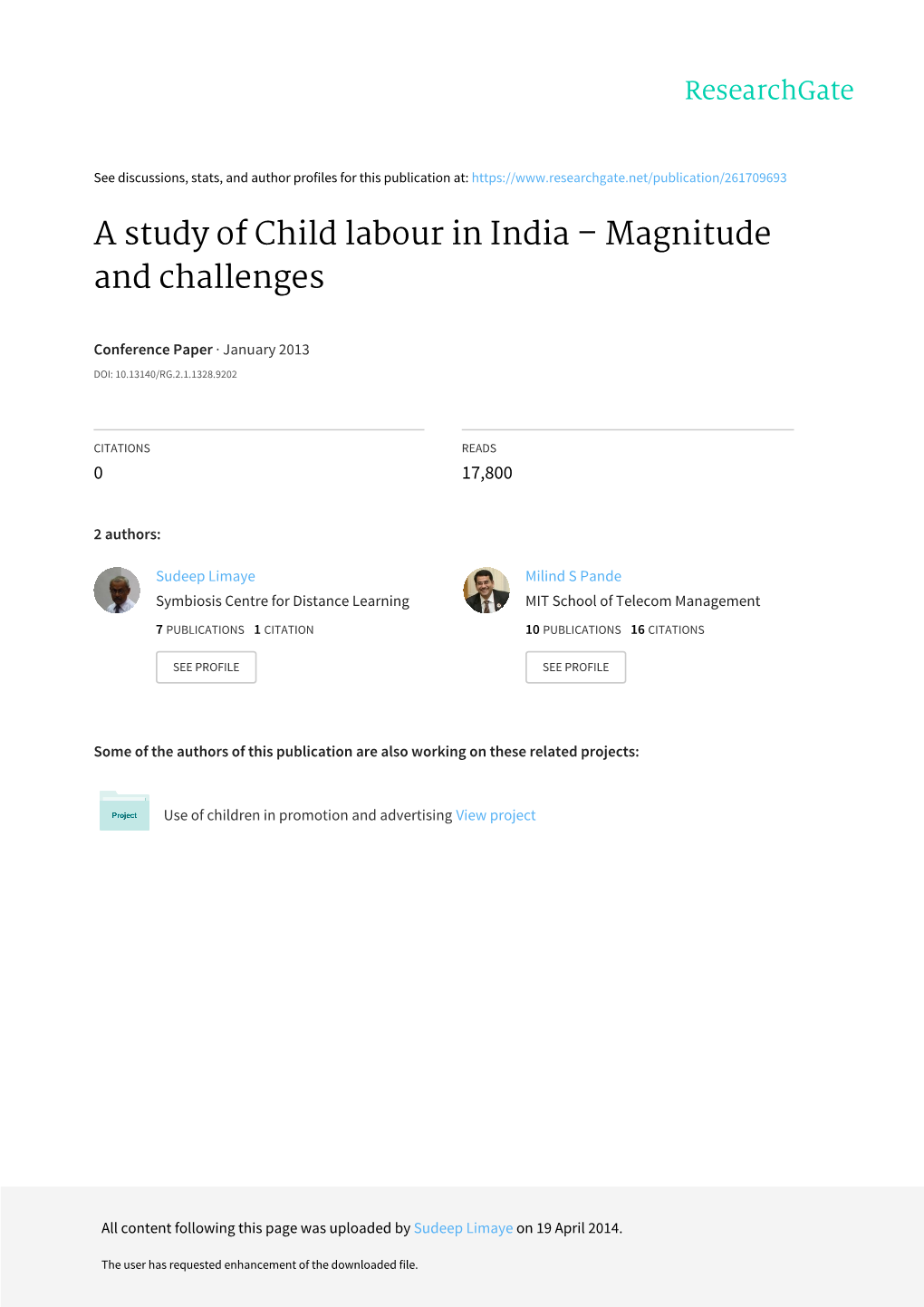 A Study of Child Labour in India – Magnitude and Challenges