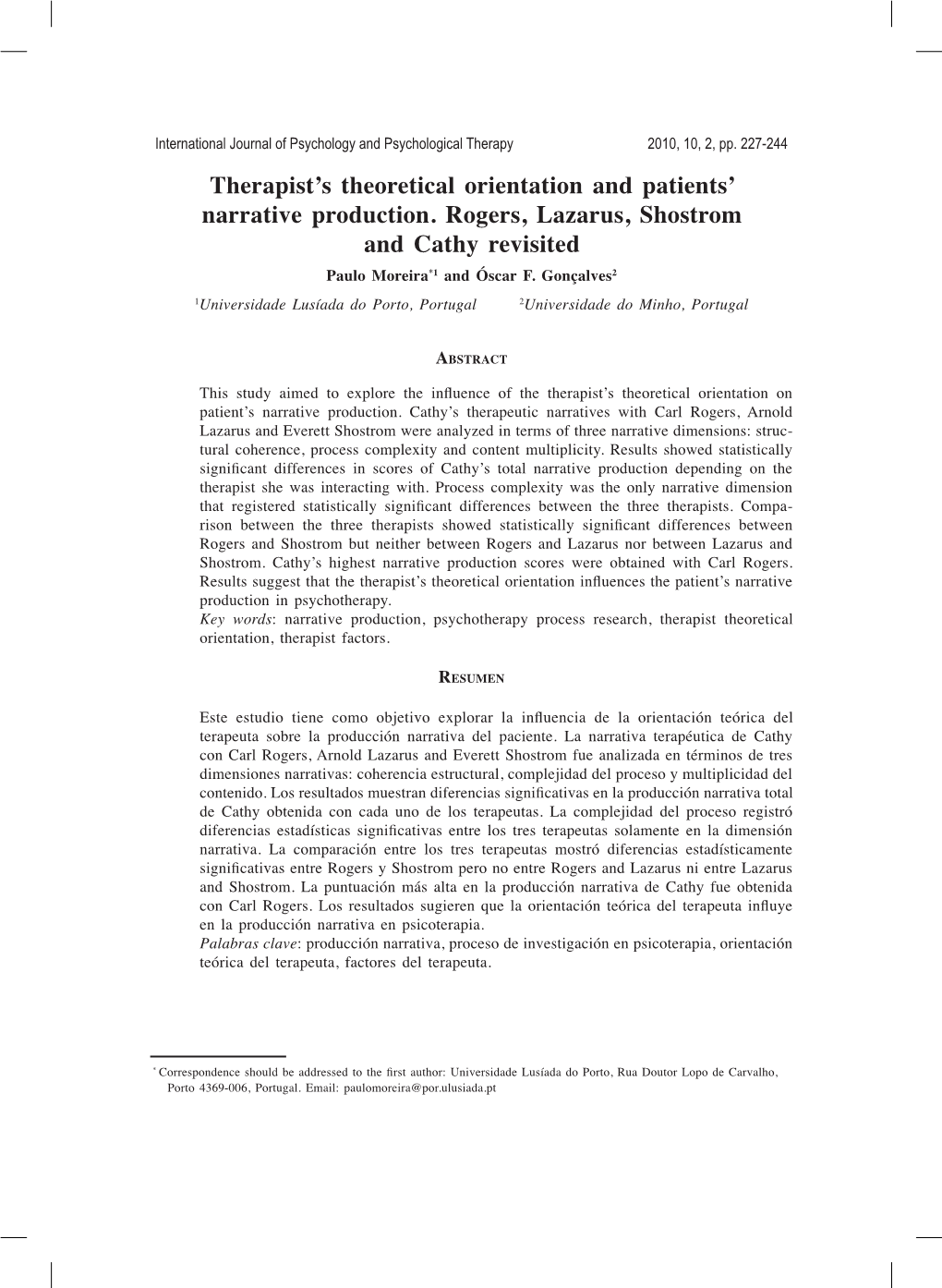 Therapist's Theoretical Orientation and Patients' Narrative Production