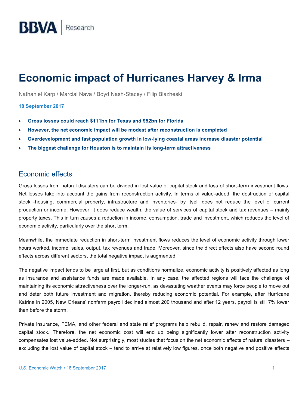 Economic Impact of Hurricanes Harvey & Irma