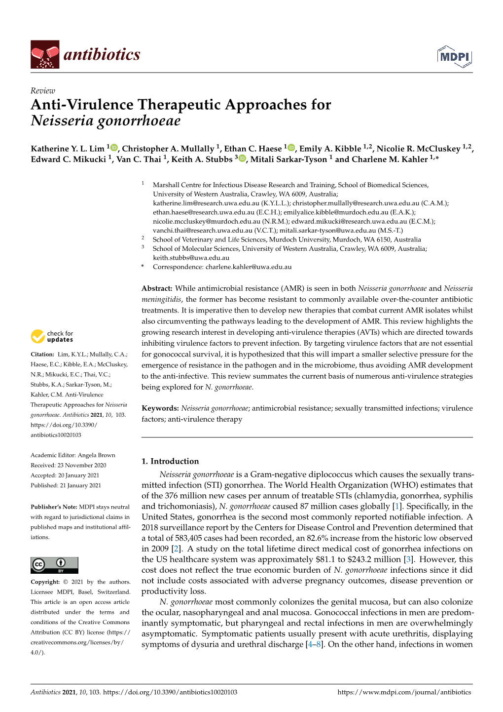 Anti-Virulence Therapeutic Approaches for Neisseria Gonorrhoeae