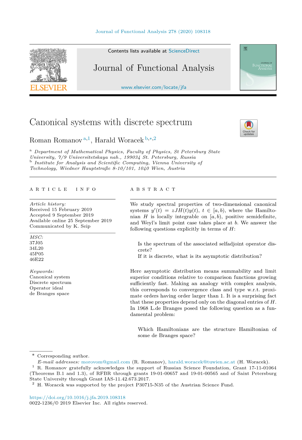 Canonical Systems with Discrete Spectrum
