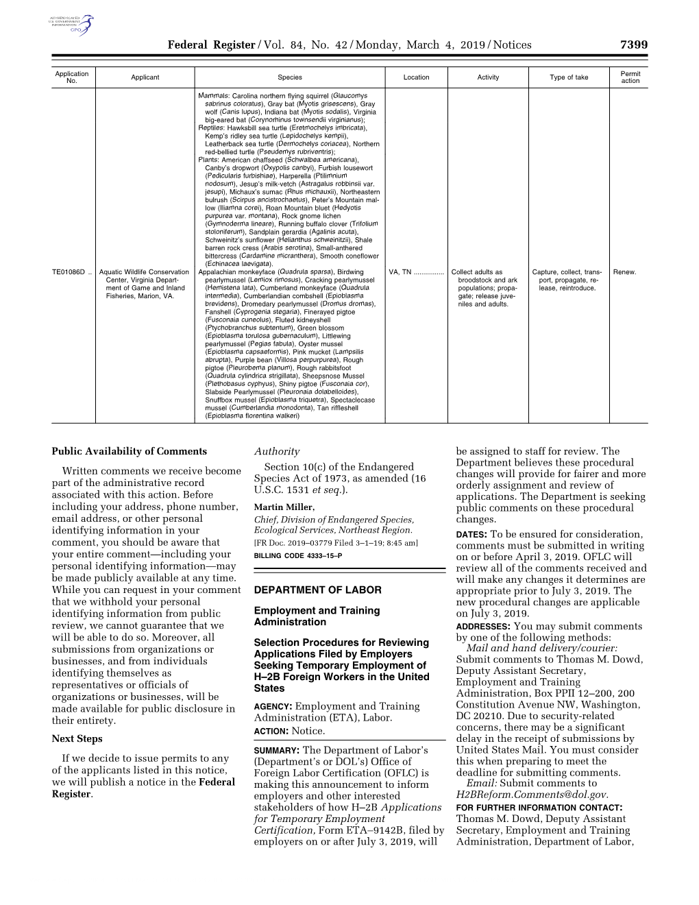 Federal Register/Vol. 84, No. 42/Monday, March 4, 2019/Notices