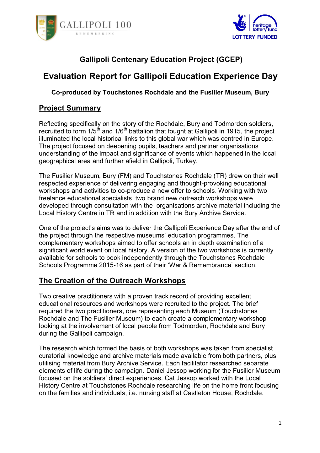 Evaluation Report for Gallipoli Education Experience Day