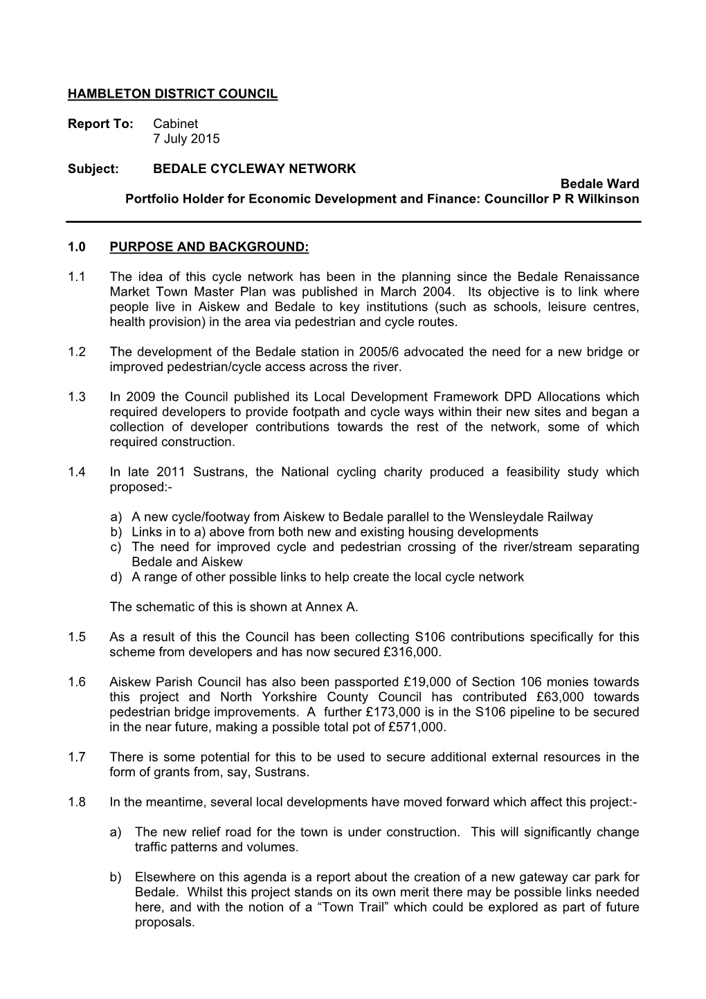 Bedale Cycleway Network PDF 866 KB