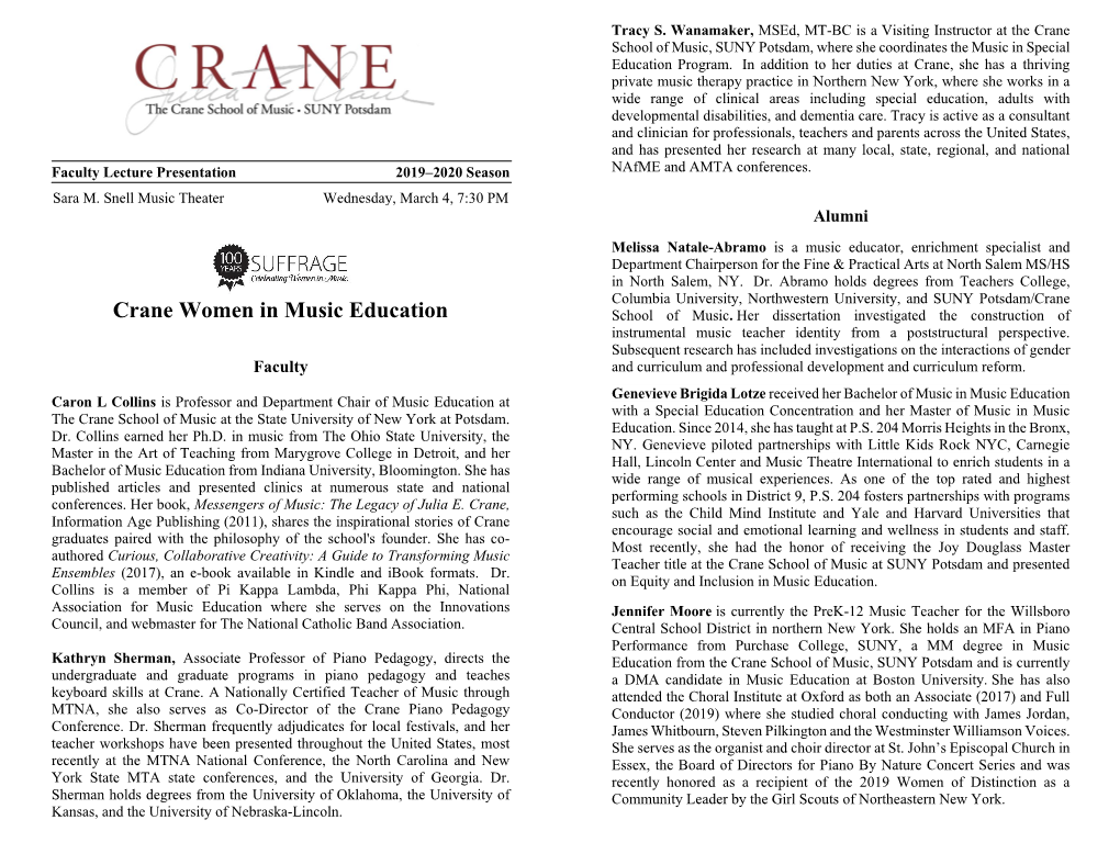 Crane Women in Music Education School of Music