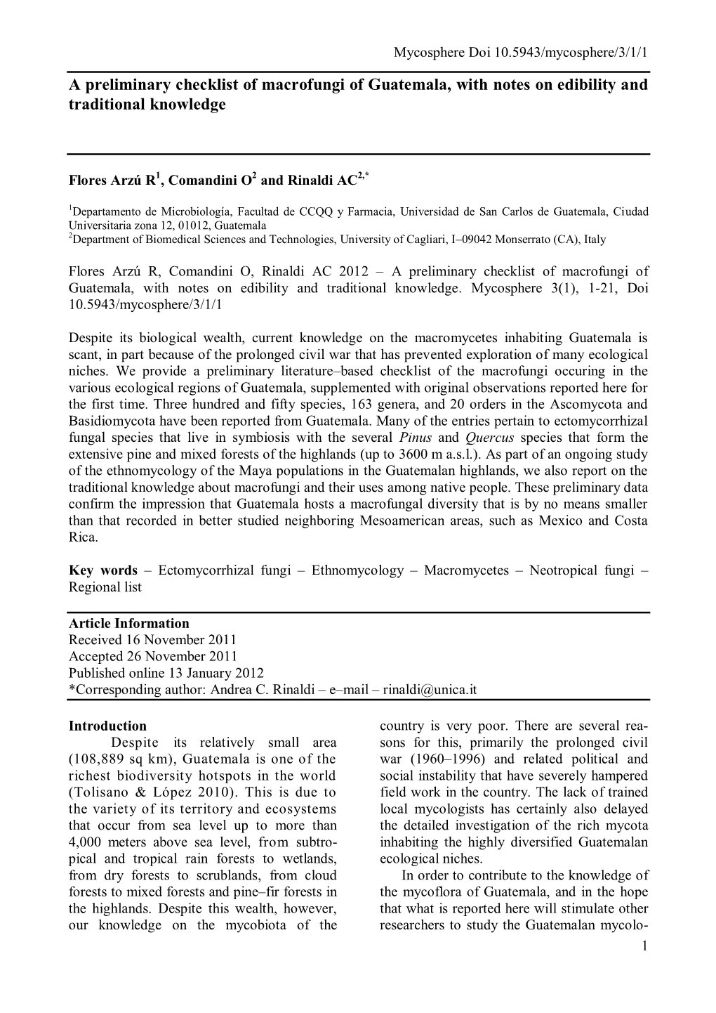 A Preliminary Checklist of Macrofungi of Guatemala, with Notes on Edibility and Traditional Knowledge