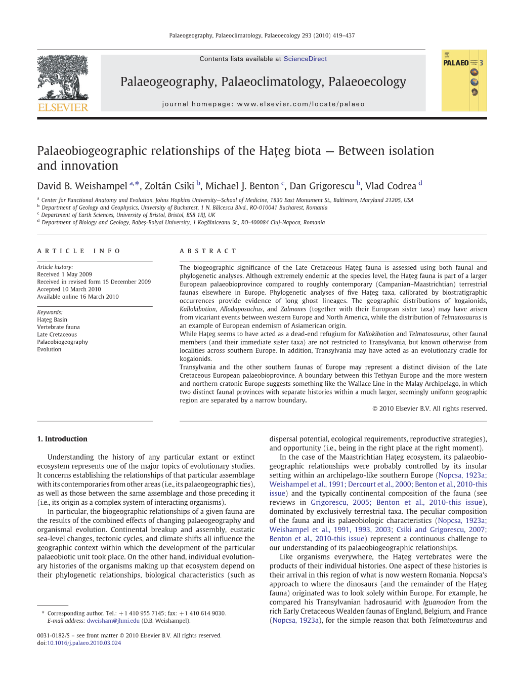 Palaeobiogeographic Relationships of the Haţeg Biota — Between Isolation and Innovation