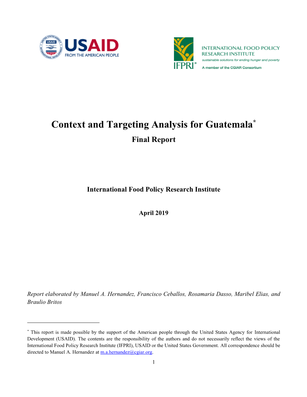 Context and Targeting Analysis for Guatemala* Final Report