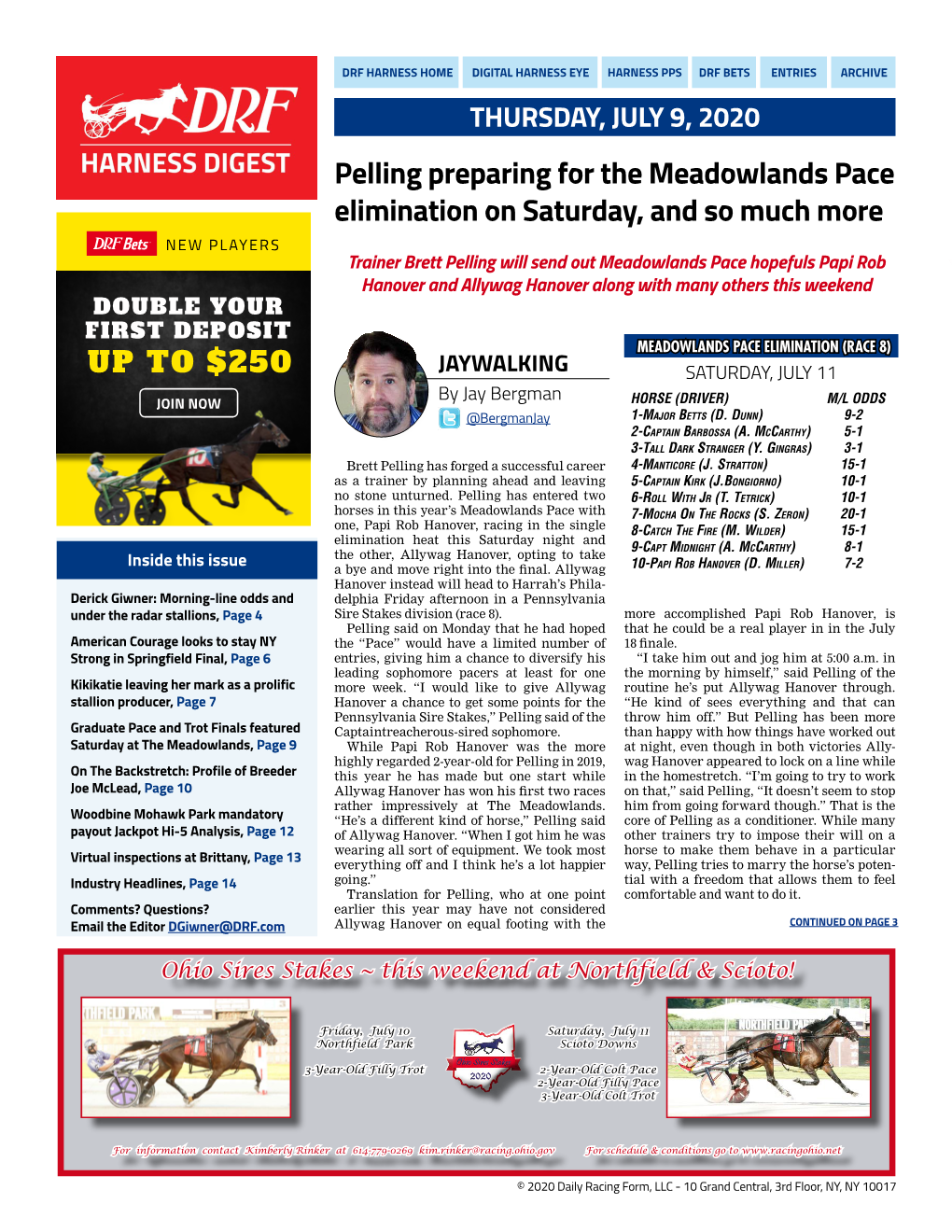 Pelling Preparing for the Meadowlands Pace Elimination On