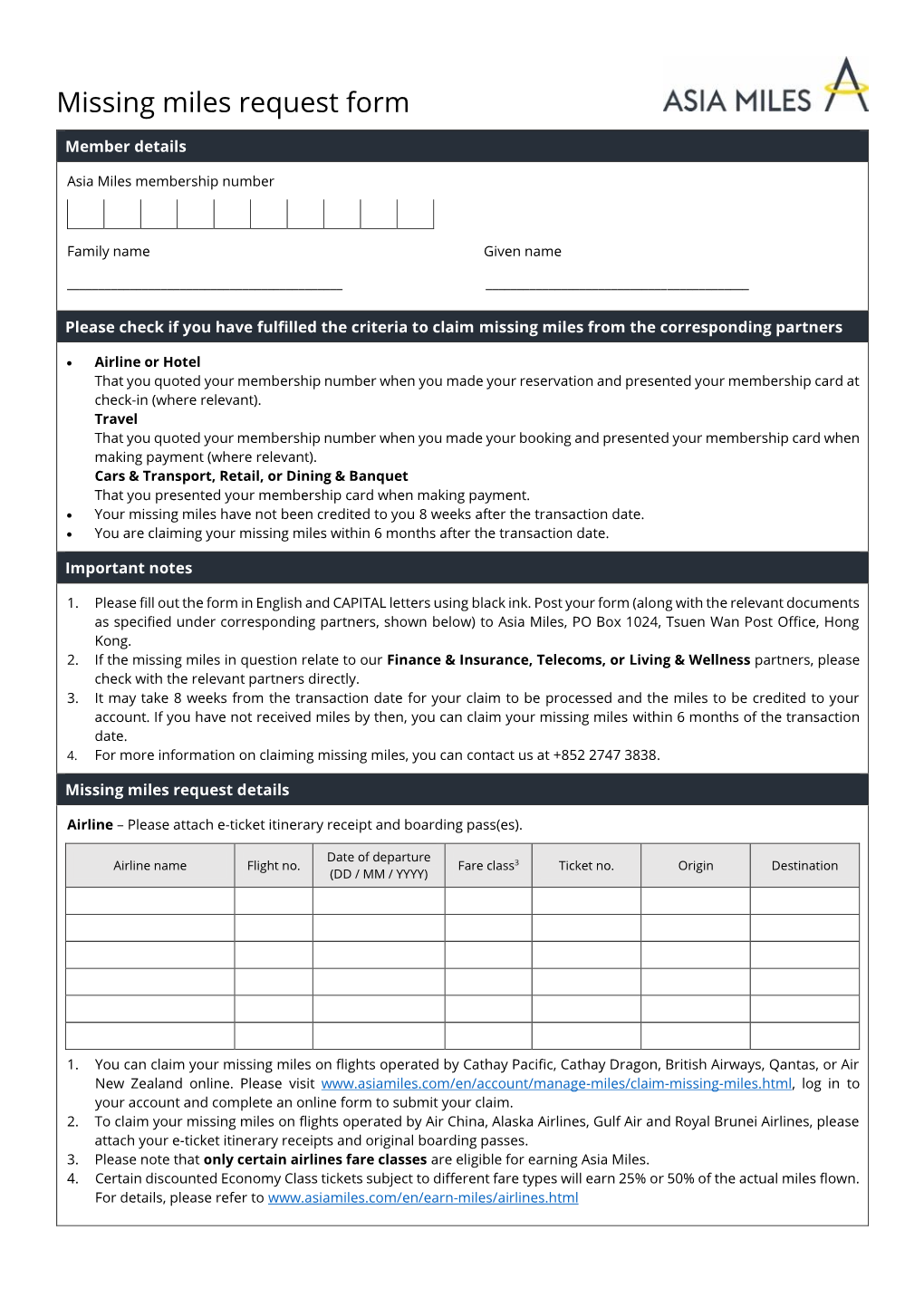 Missing Miles Request Form