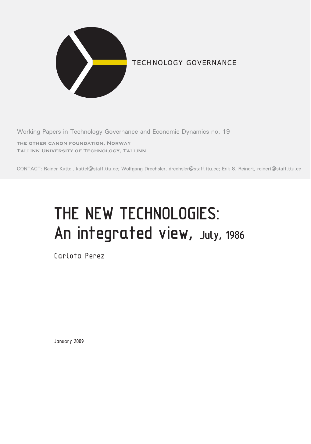 Carlota Perez, the New Technologies