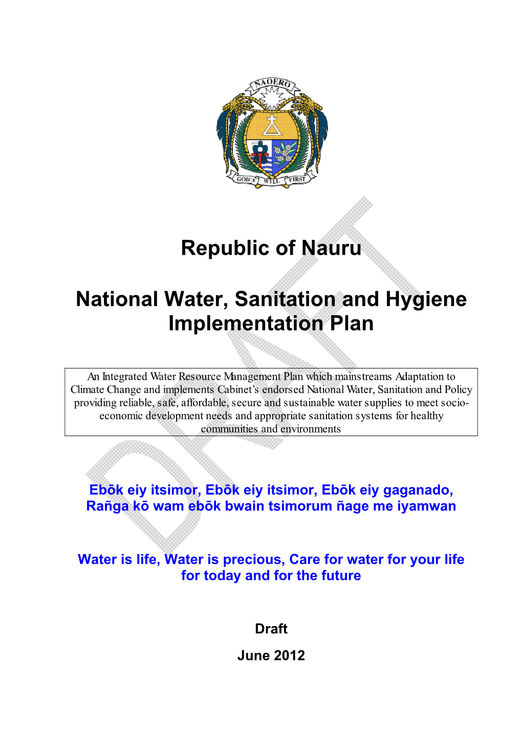 Republic of Nauru National Water, Sanitation and Hygiene Implementation Plan