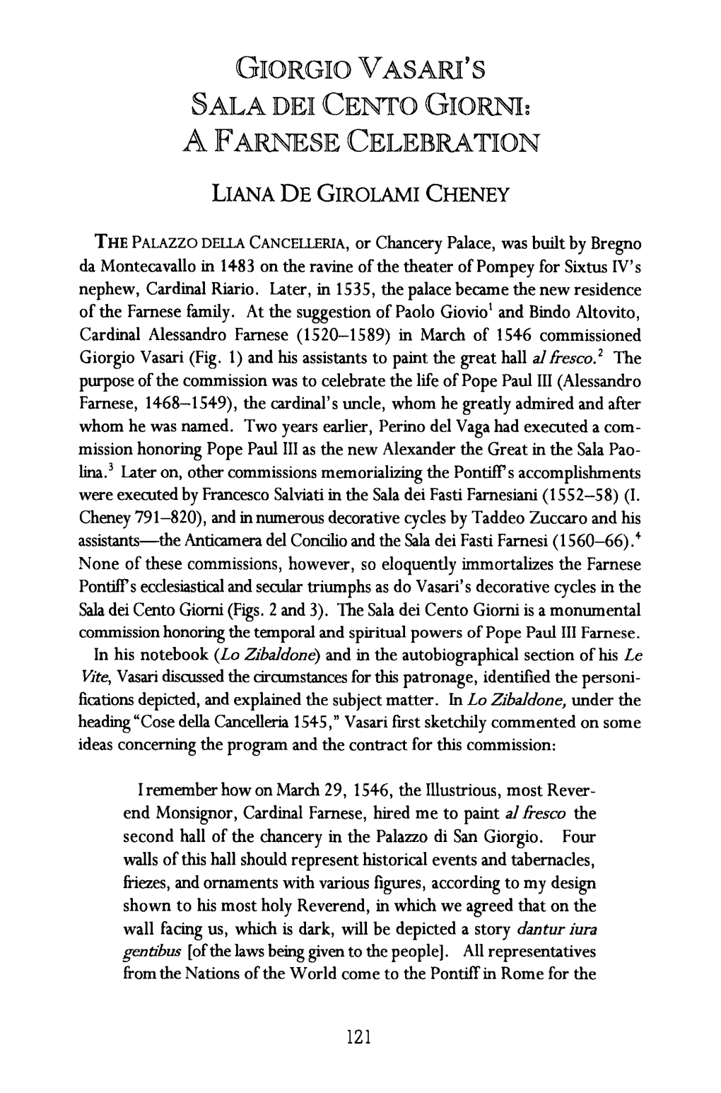 Giorgio Vasari's §Ala Dei Cento Giorni: a F Arnese Celebration